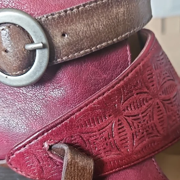 Miz Mooz Burgundy Cutwork Leather Ankle-Strap Heels - Picture 5 of 10